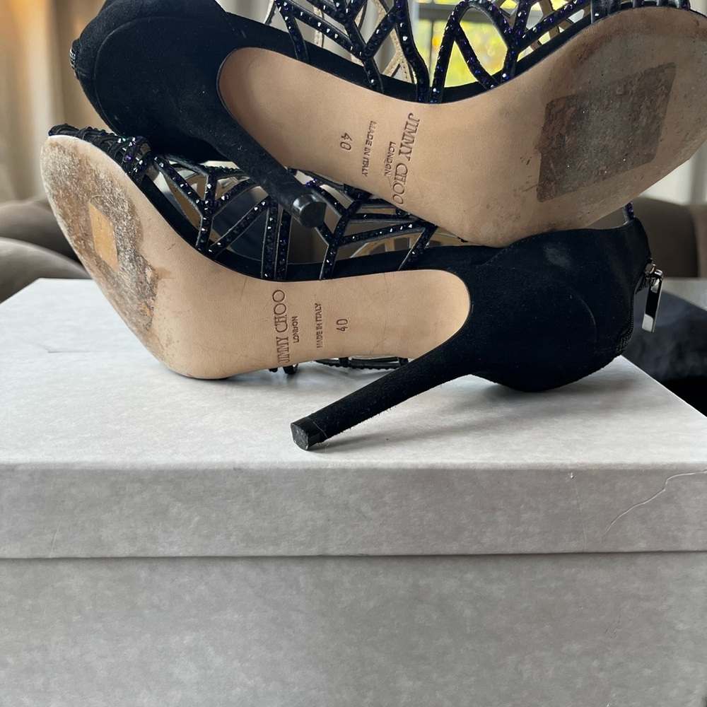 Jimmy Choo Black and Teal Strappy Heels - Picture 4 of 4